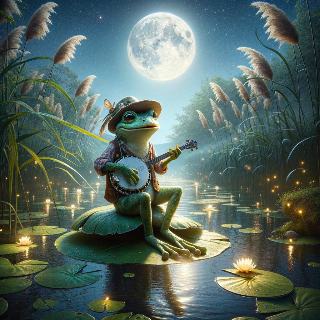 Frog Playing Banjo in Moonlight