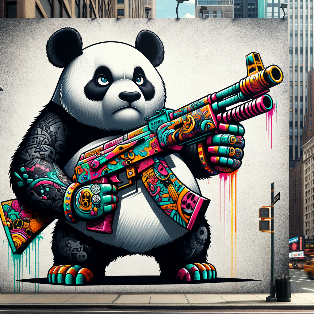 Graffiti Art of a Panda with Stylised Guns