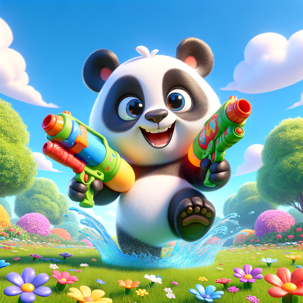 Cartoon-Style Panda with Water Guns