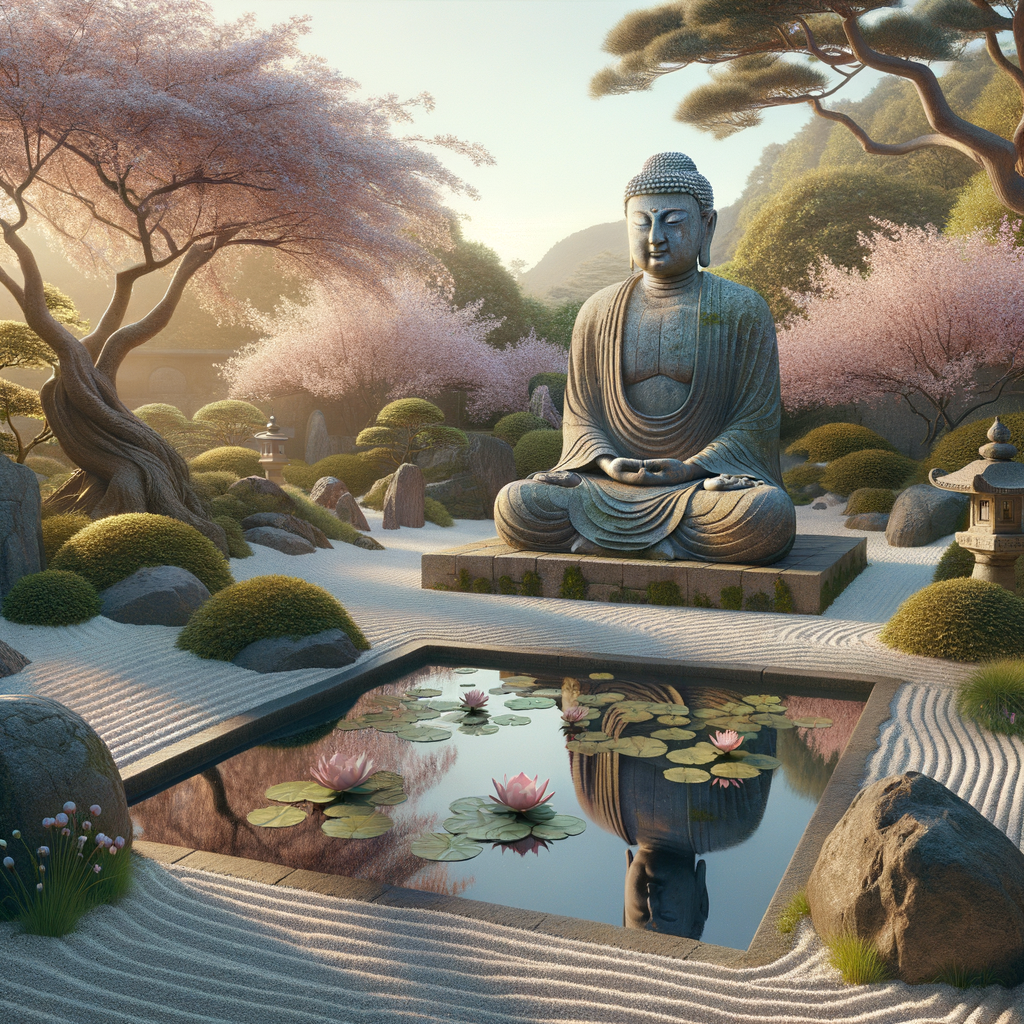 Serene Buddha Statue in a Zen Garden